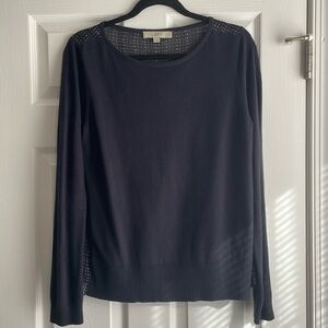 Loft mixed-media, navy sweater with pleated back. Loft, size Medium.